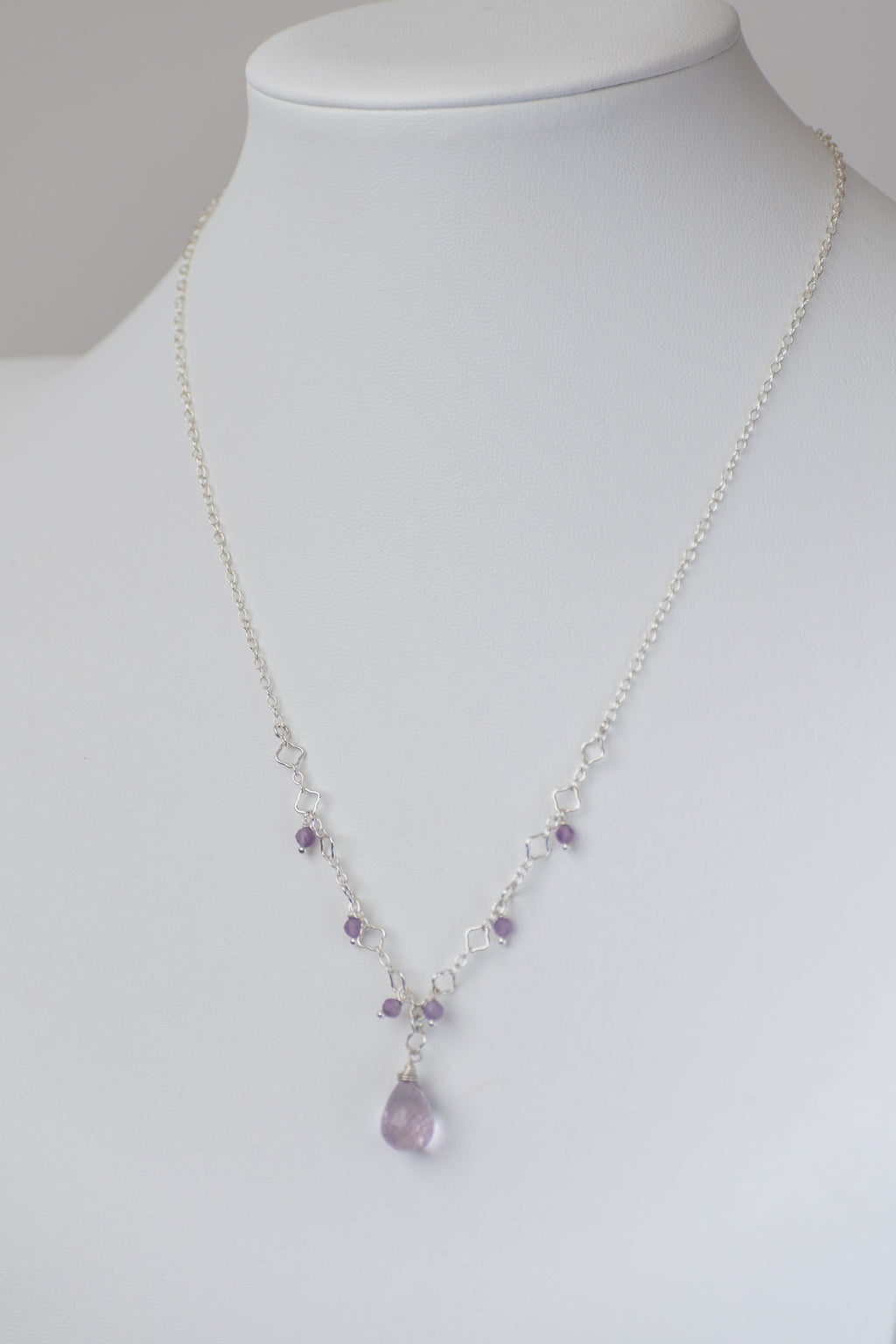 Simple Gem - Faceted Amethyst Drop with Dangles Necklace