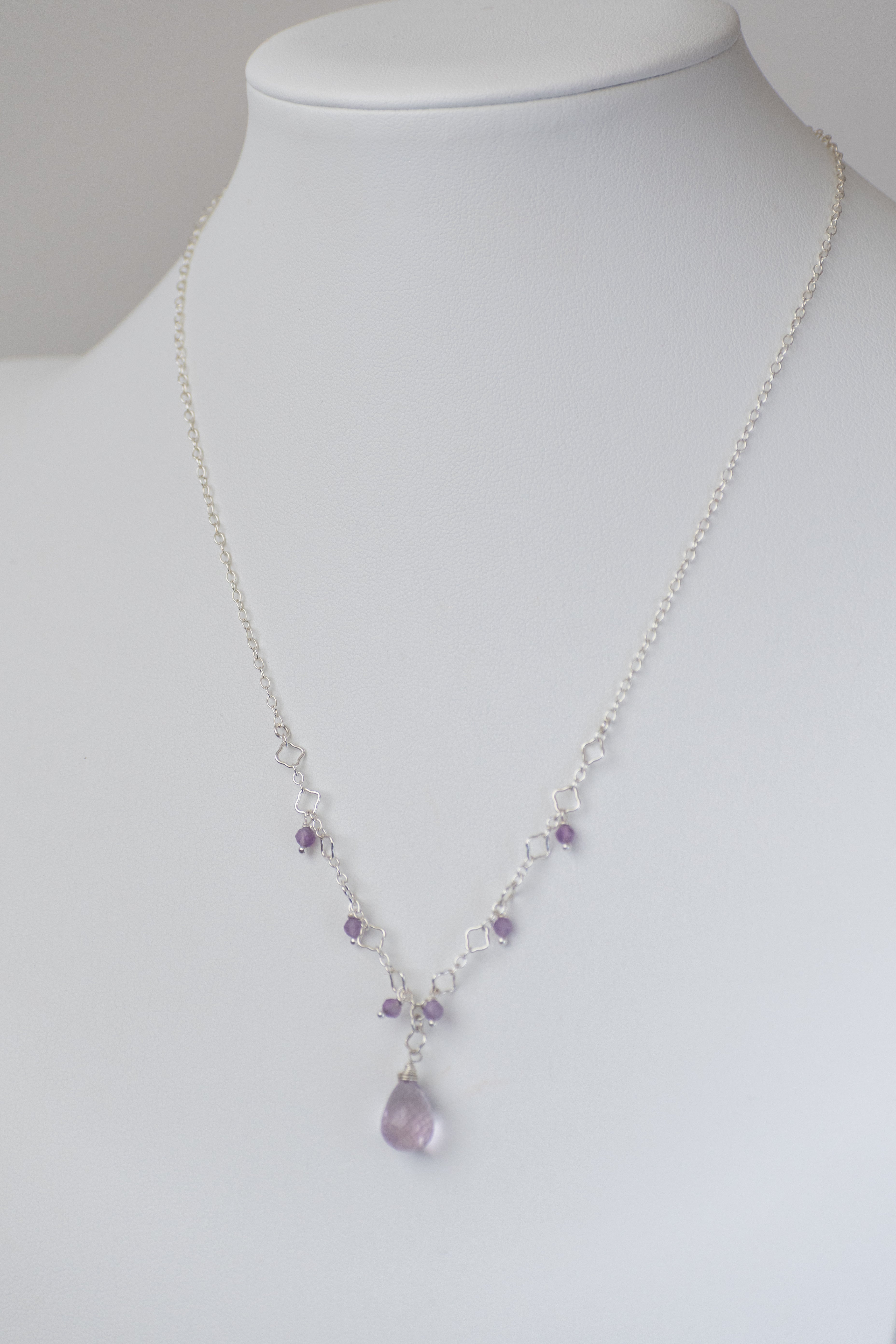 Simple Gem - Faceted Amethyst Drop with Dangles Necklace