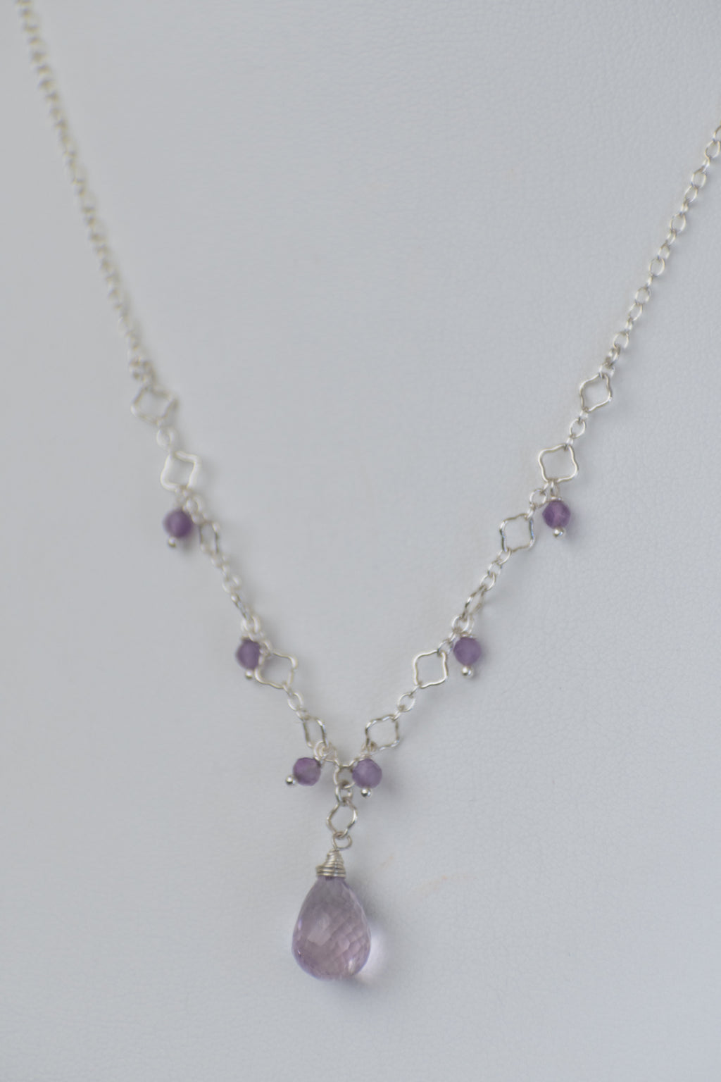 Simple Gem - Faceted Amethyst Drop with Dangles Necklace