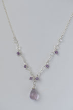 Simple Gem - Faceted Amethyst Drop with Dangles Necklace