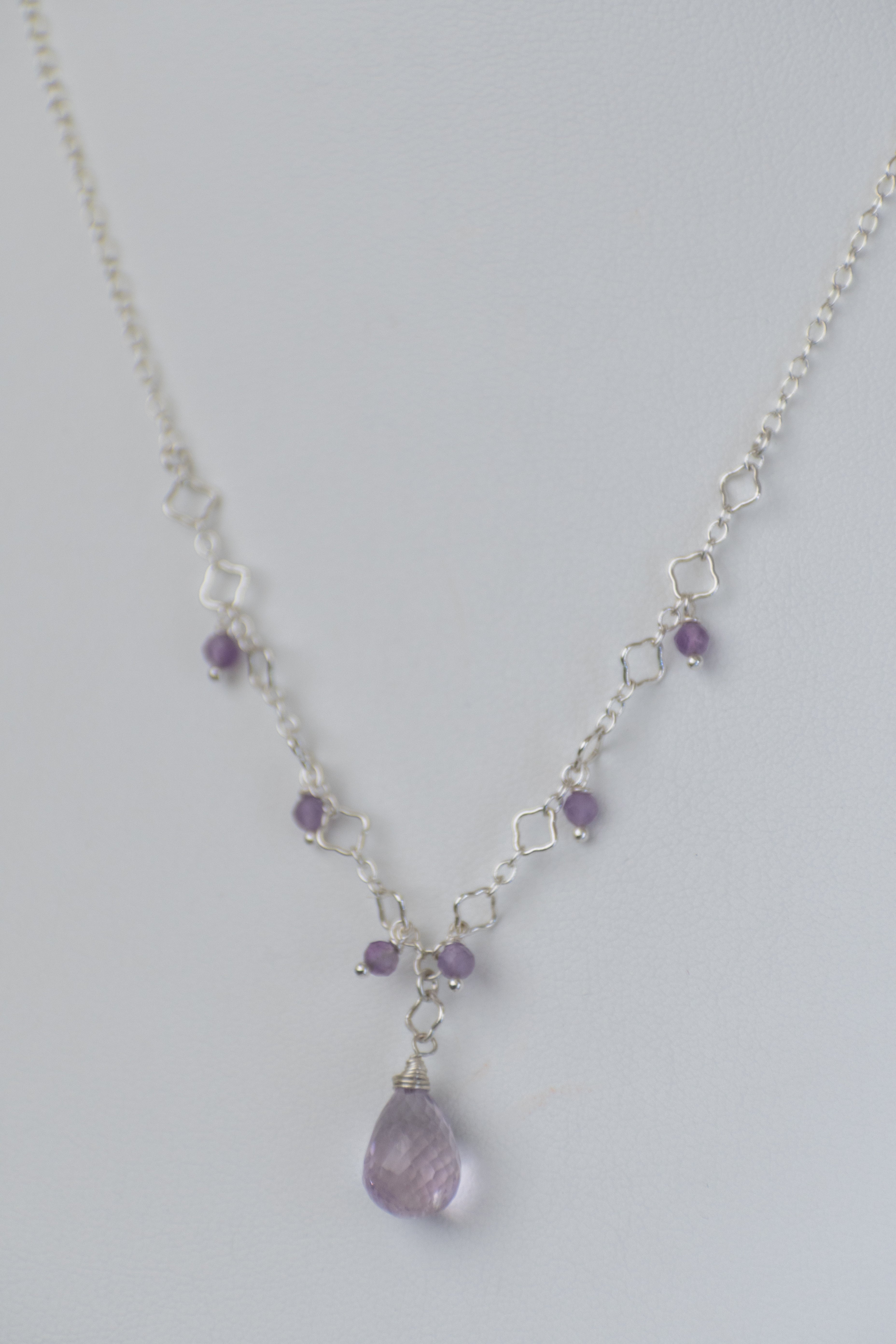 Simple Gem - Faceted Amethyst Drop with Dangles Necklace