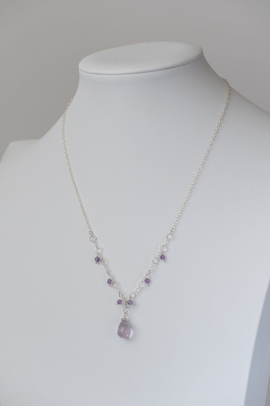 Simple Gem - Faceted Amethyst Drop with Dangles Necklace