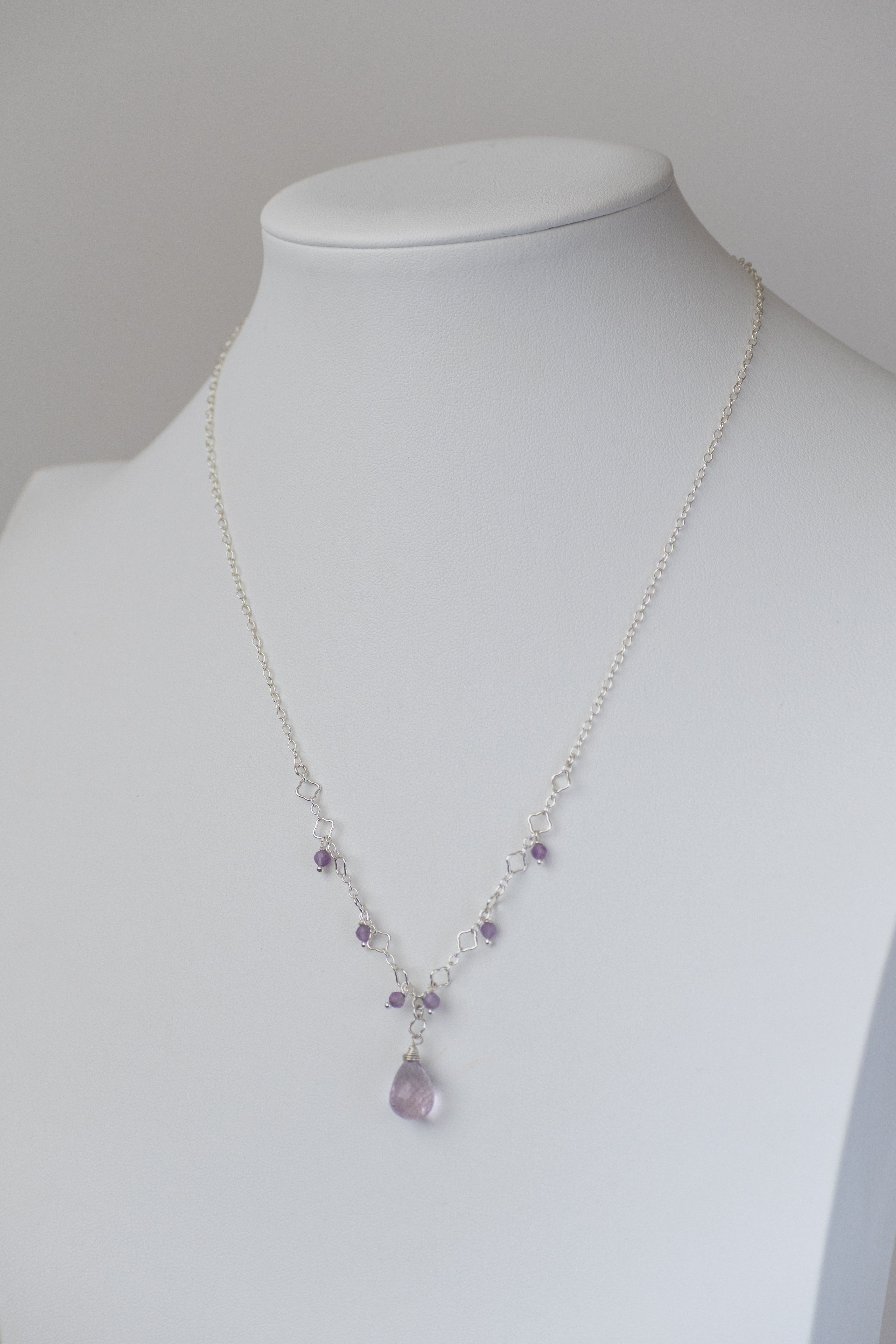 Simple Gem - Faceted Amethyst Drop with Dangles Necklace