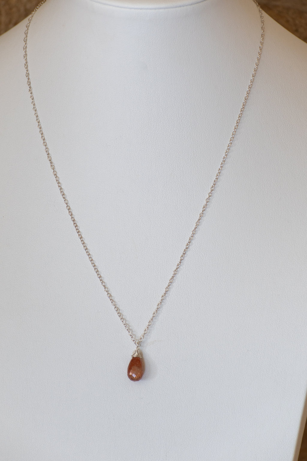Simple Gem - Faceted Sunstone Drop Necklace