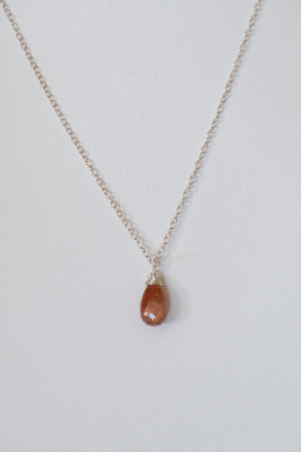 Simple Gem - Faceted Sunstone Drop Necklace