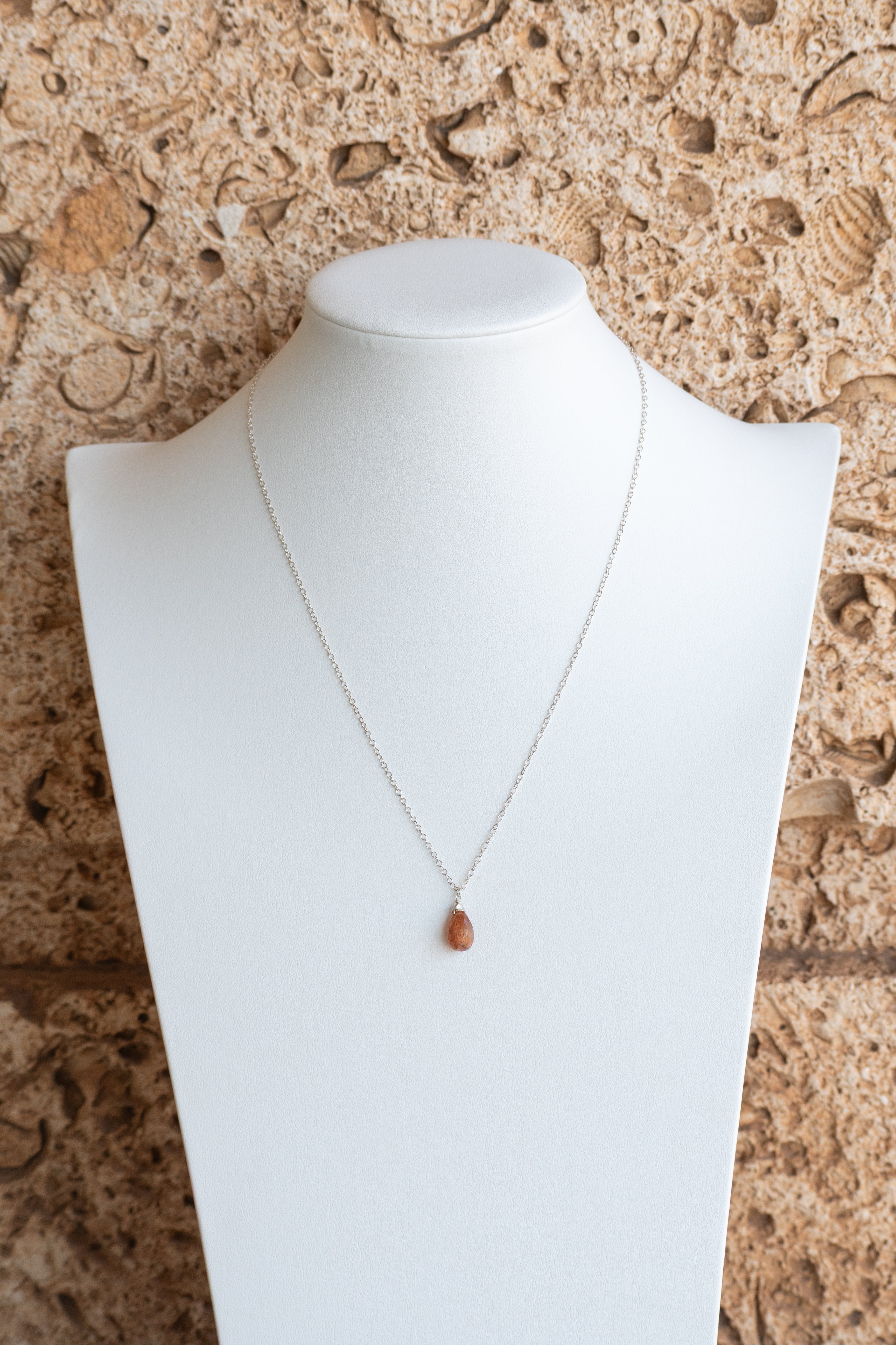 Simple Gem - Faceted Sunstone Drop Necklace