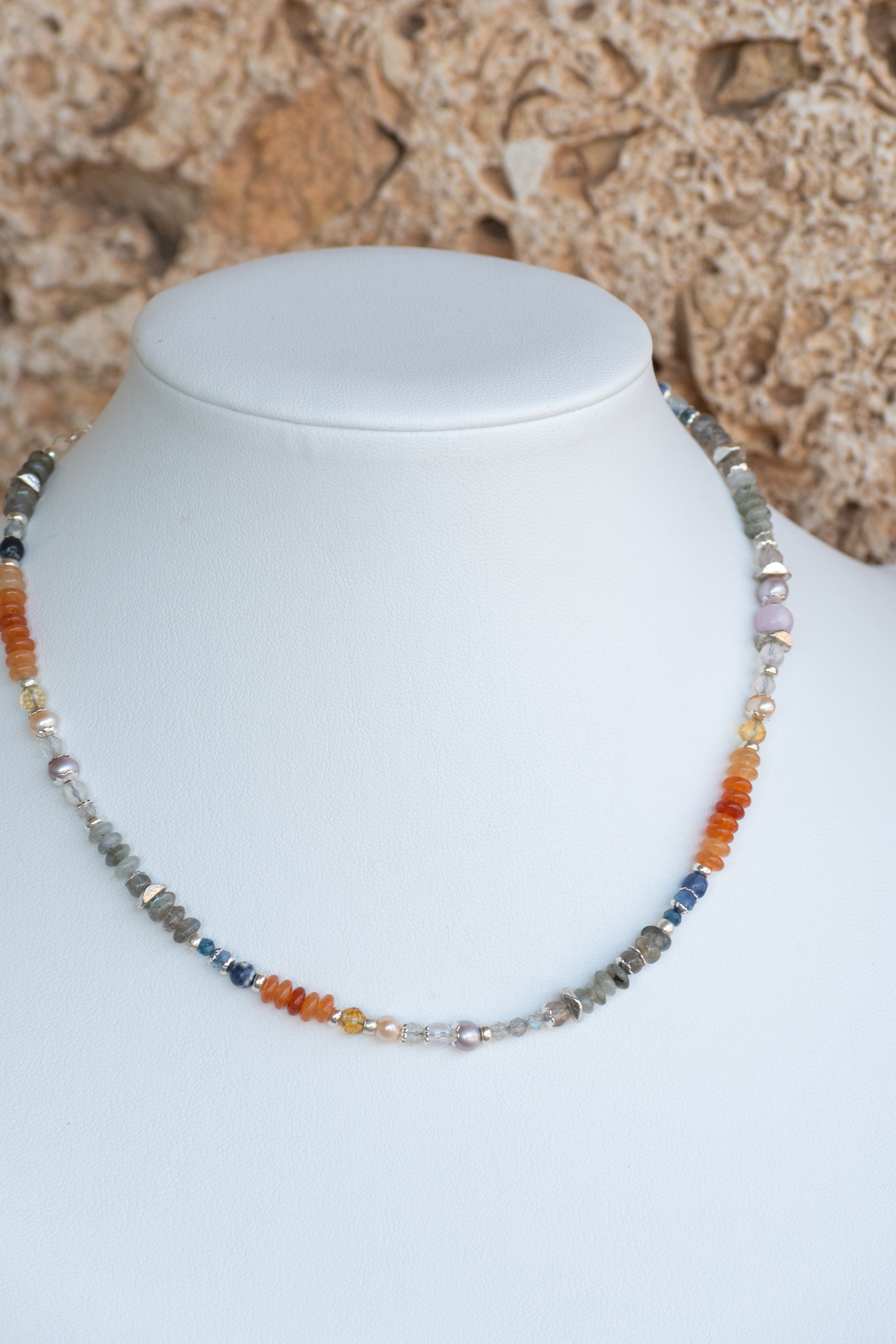 Sage & Sol Collection - Labradorite, Carnelian, Pearl Shorter Collage Necklace