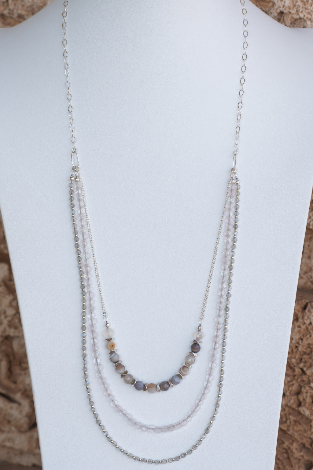 Sage & Sol - Botswana Agate Triple Layer Necklace
