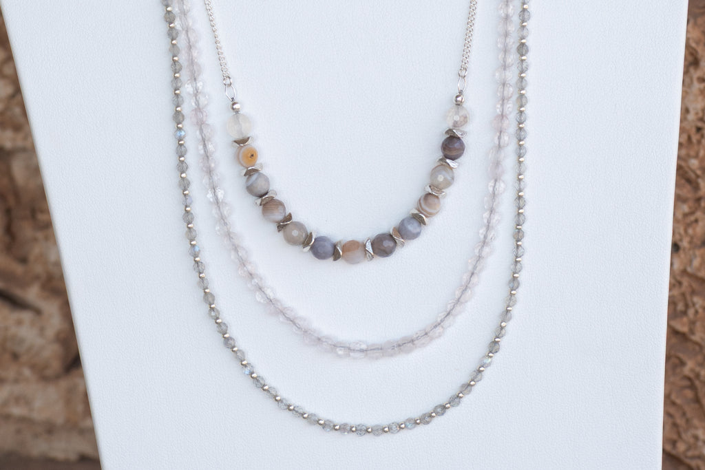 Sage & Sol - Botswana Agate Triple Layer Necklace
