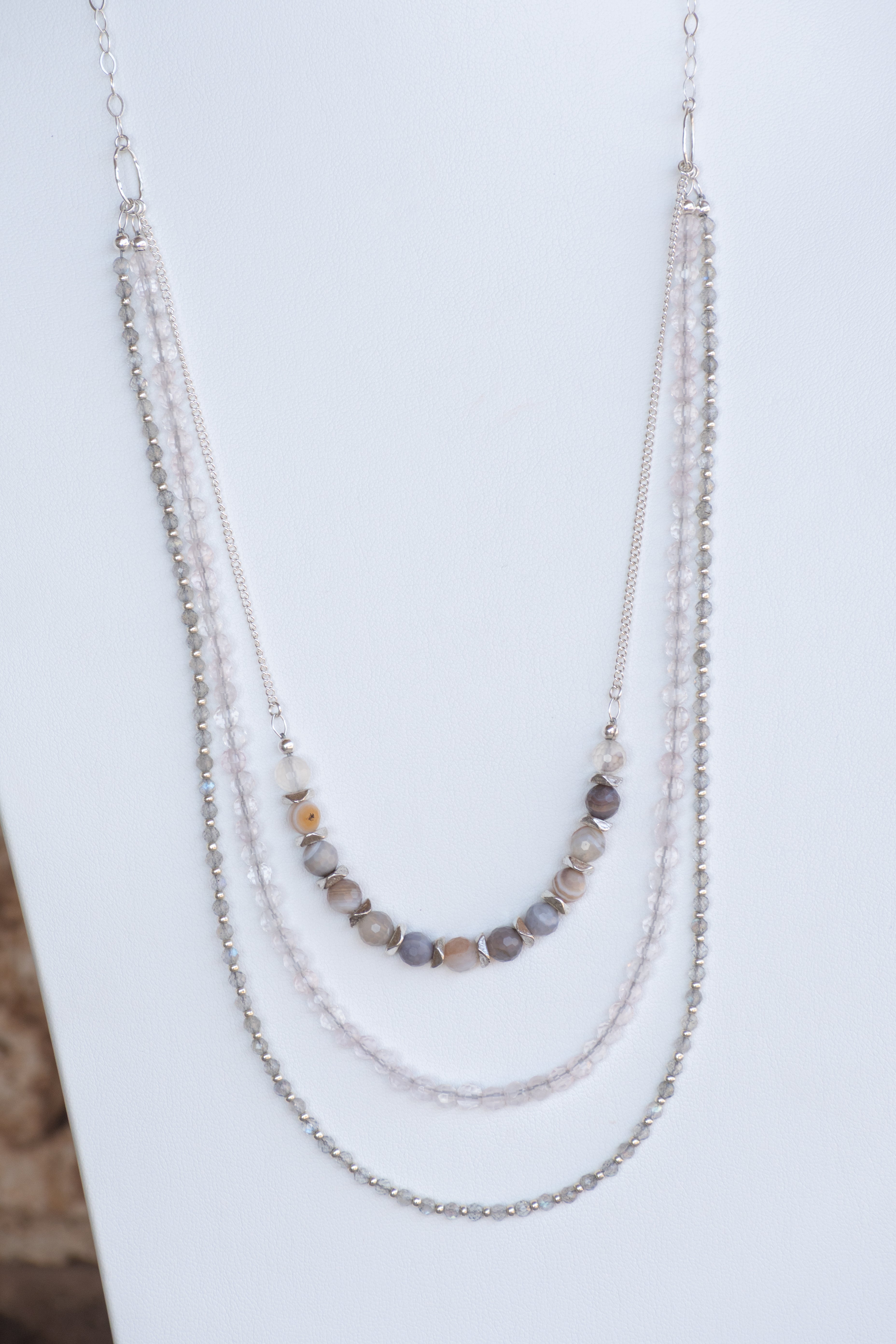 Sage & Sol - Botswana Agate Triple Layer Necklace