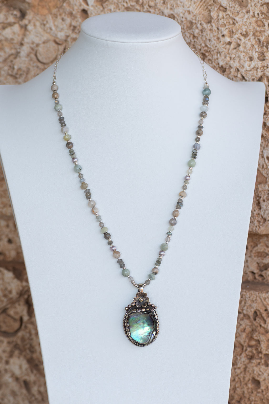 OOAK - Abalone Pendant Collage Style Statement Necklace