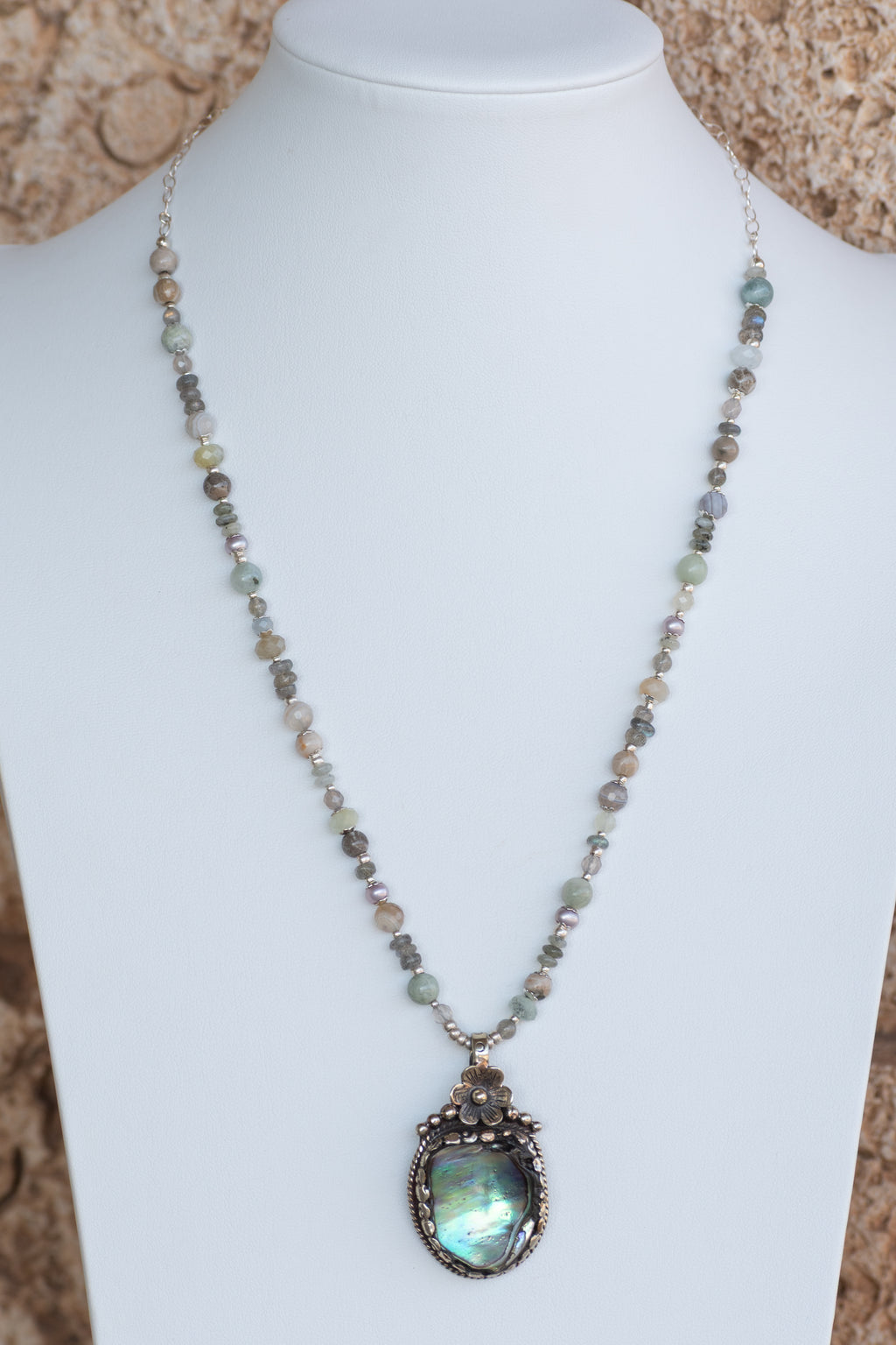 OOAK - Abalone Pendant Collage Style Statement Necklace