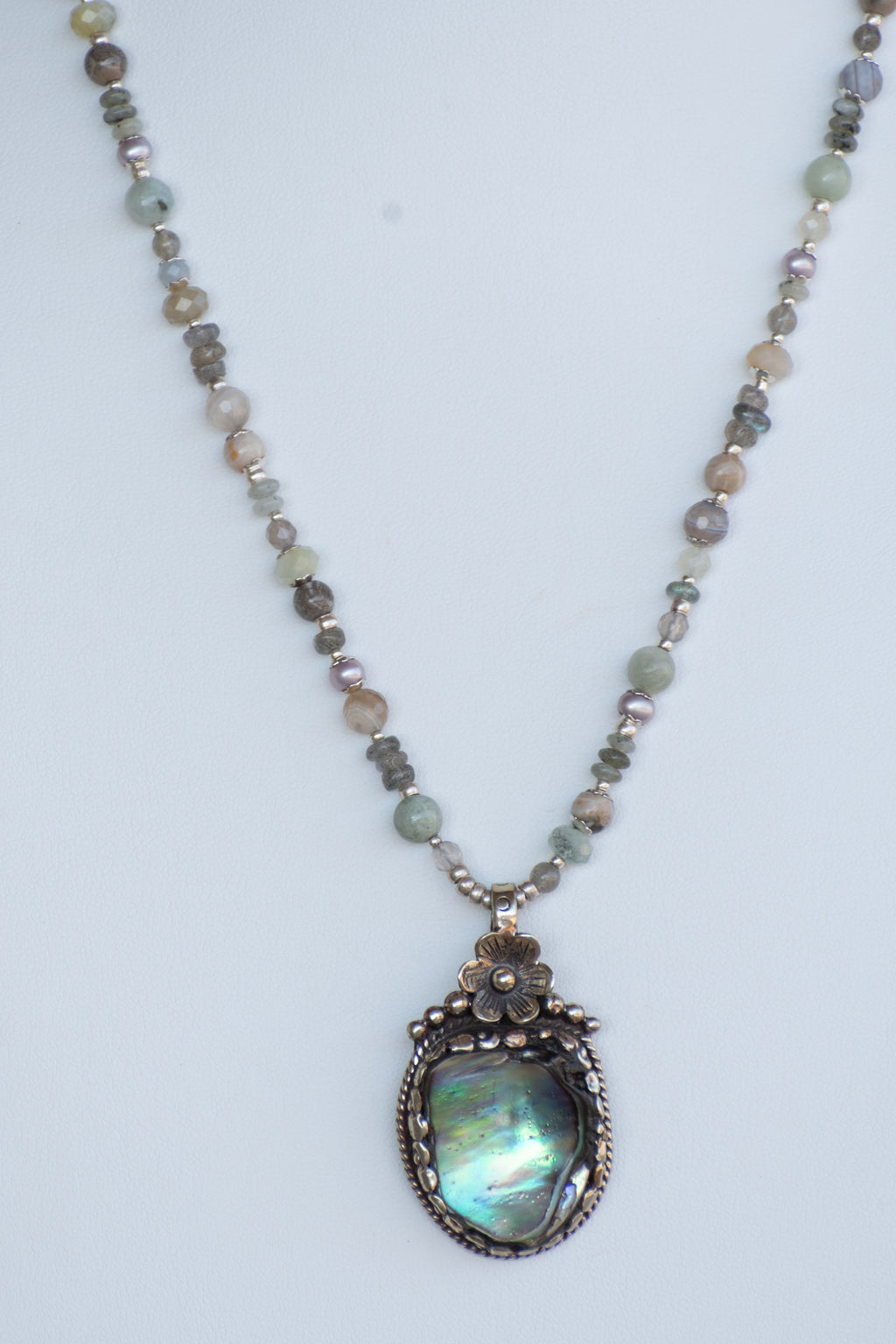OOAK - Abalone Pendant Collage Style Statement Necklace