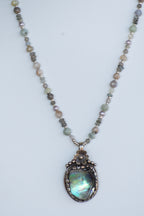 OOAK - Abalone Pendant Collage Style Statement Necklace