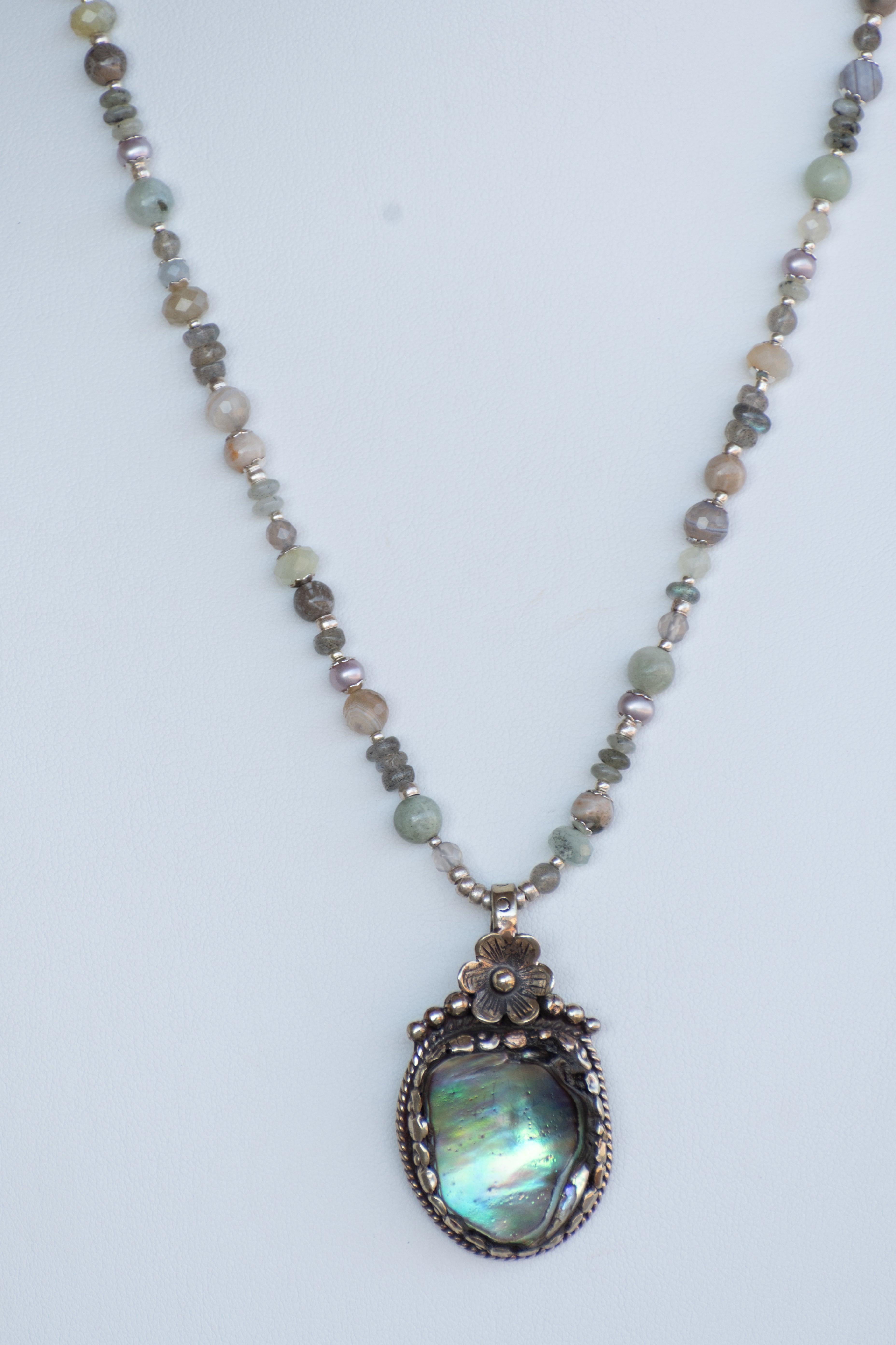OOAK - Abalone Pendant Collage Style Statement Necklace