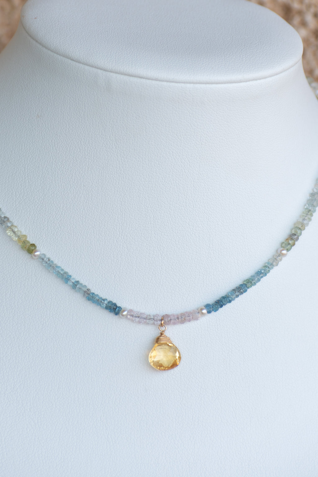 Sea of Light - Citrine Briolette, Faceted Aquamarine Strand Necklace