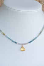 Sea of Light - Citrine Briolette, Faceted Aquamarine Strand Necklace