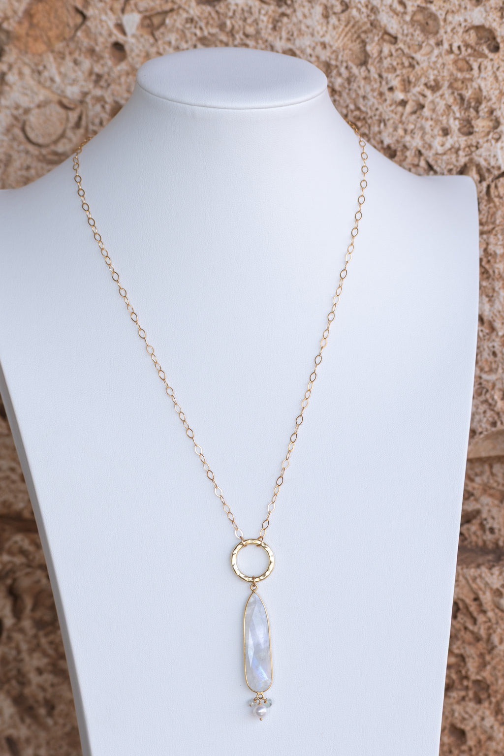 Sea of Light - Hammered Ring & Rainbow Moonstone Necklace