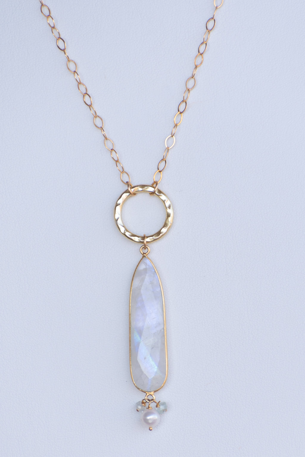 Sea of Light - Hammered Ring & Rainbow Moonstone Necklace