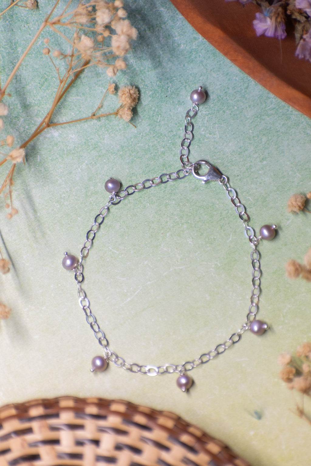 Sage & Sol - Lavender Freshwater Pearl Charm Style Bracelet