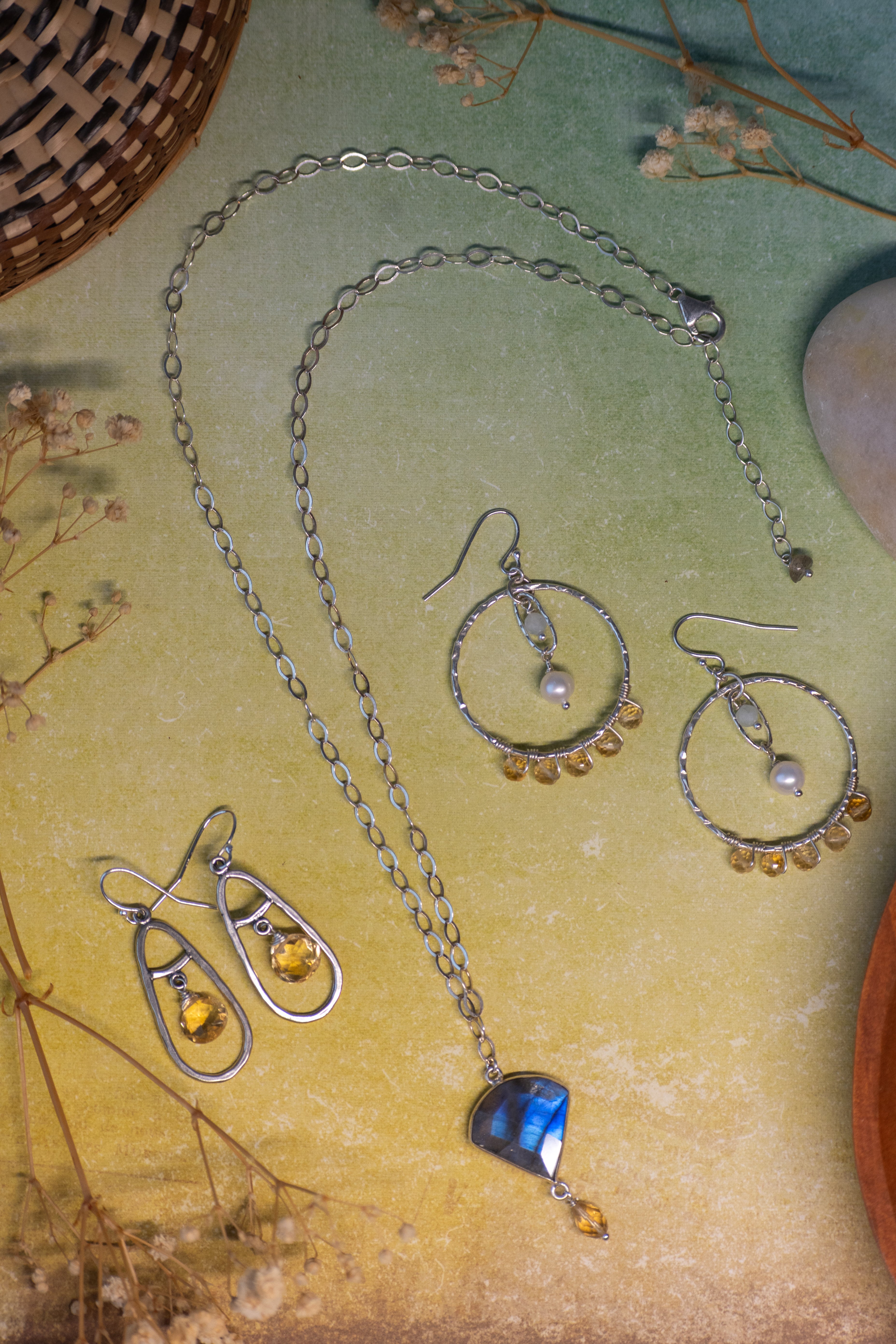 Sage & Sol - Citrine Briolette Hammered Teardrop Earrings