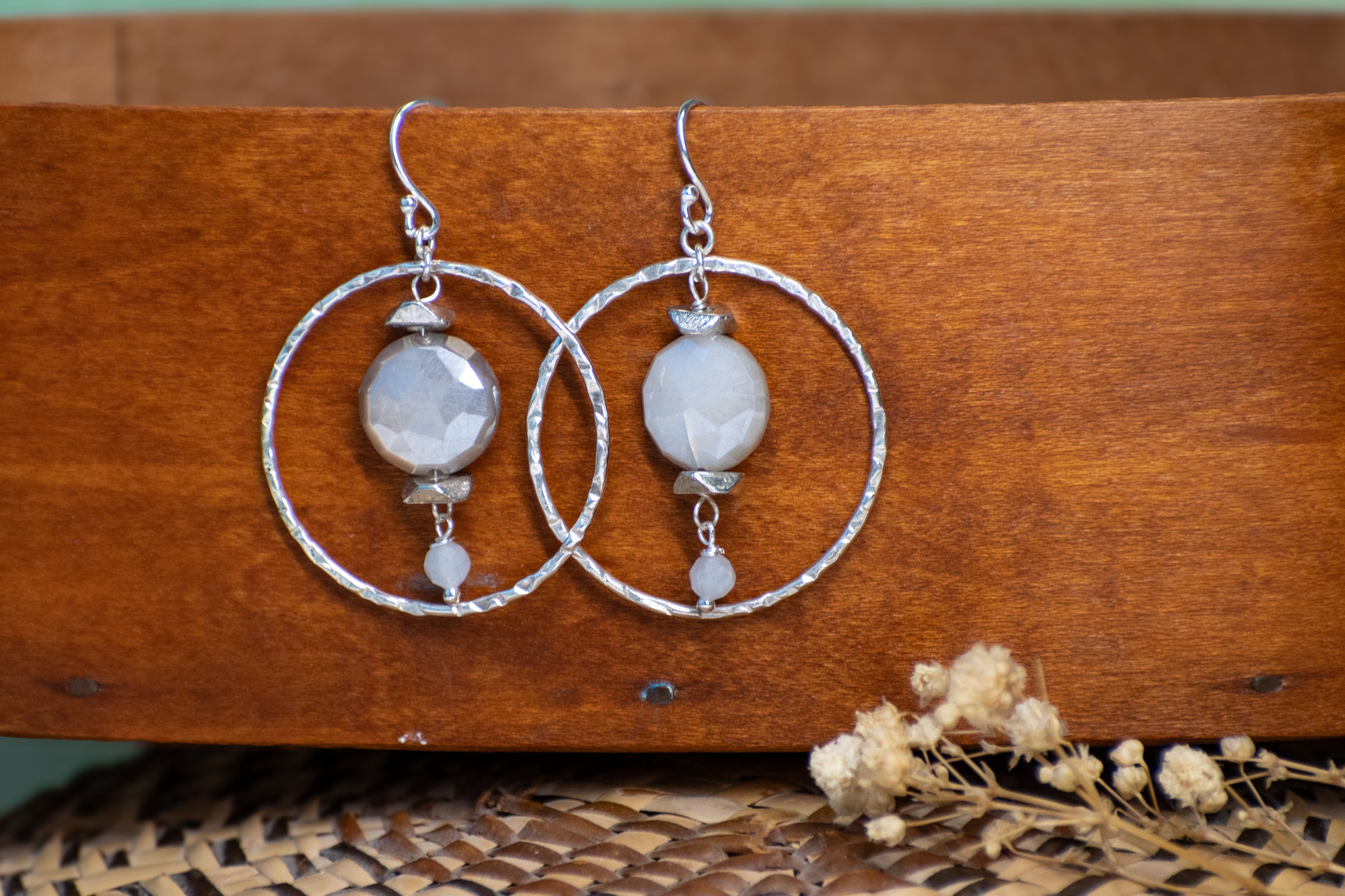 Sage & Sol - Mystic Moonstone Hammered Hoop Earrings