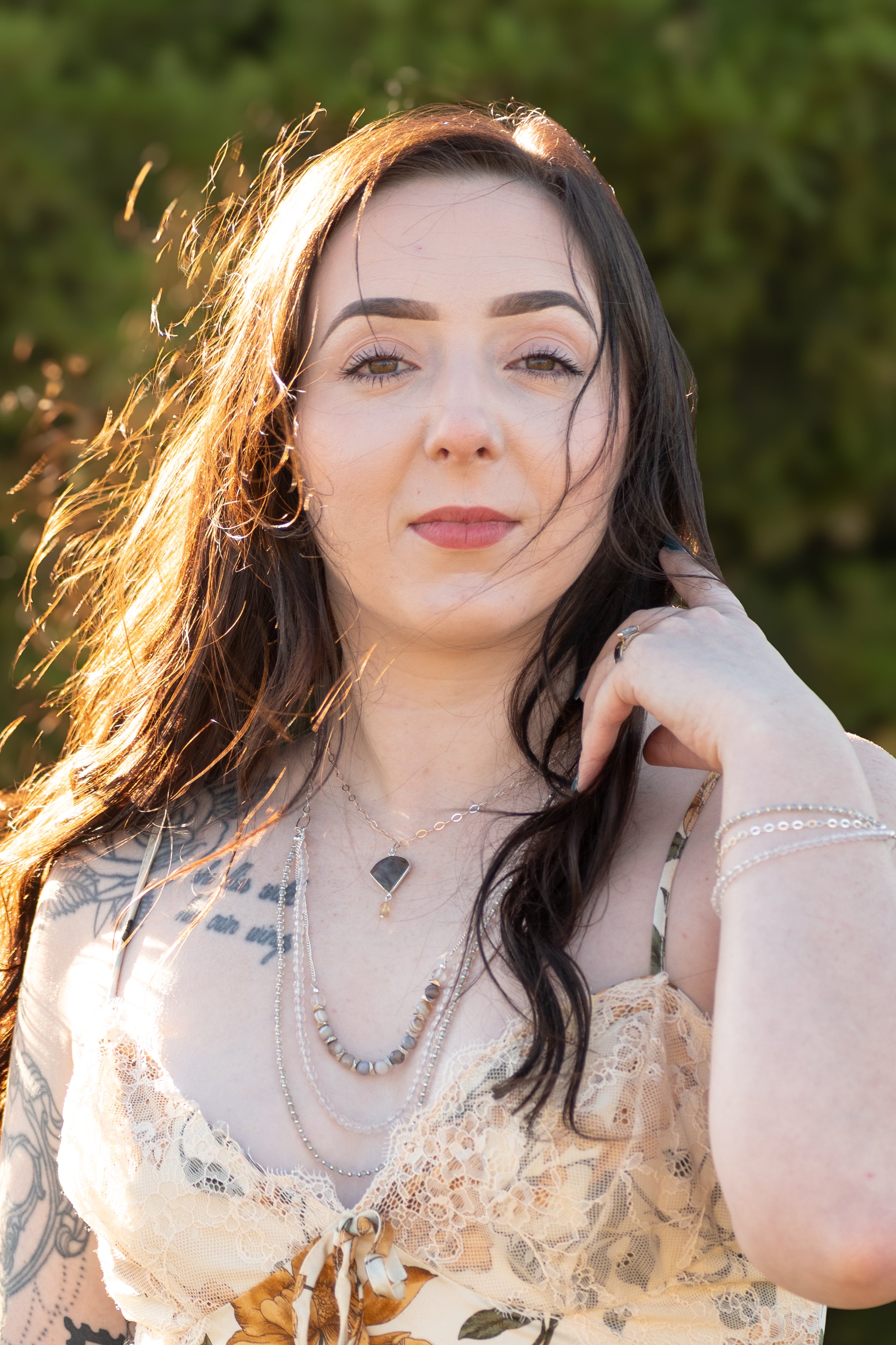 Sage & Sol - Labradorite, Rose Quartz & Chain Triple Layer Bracelet