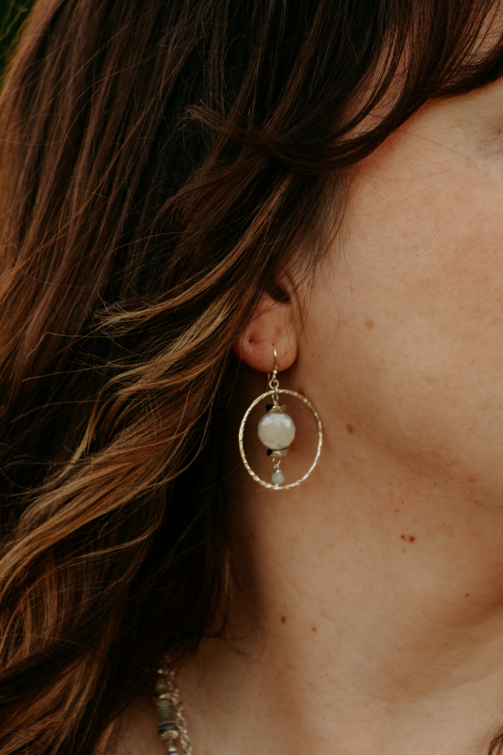 Sage & Sol - Mystic Moonstone Hammered Hoop Earrings