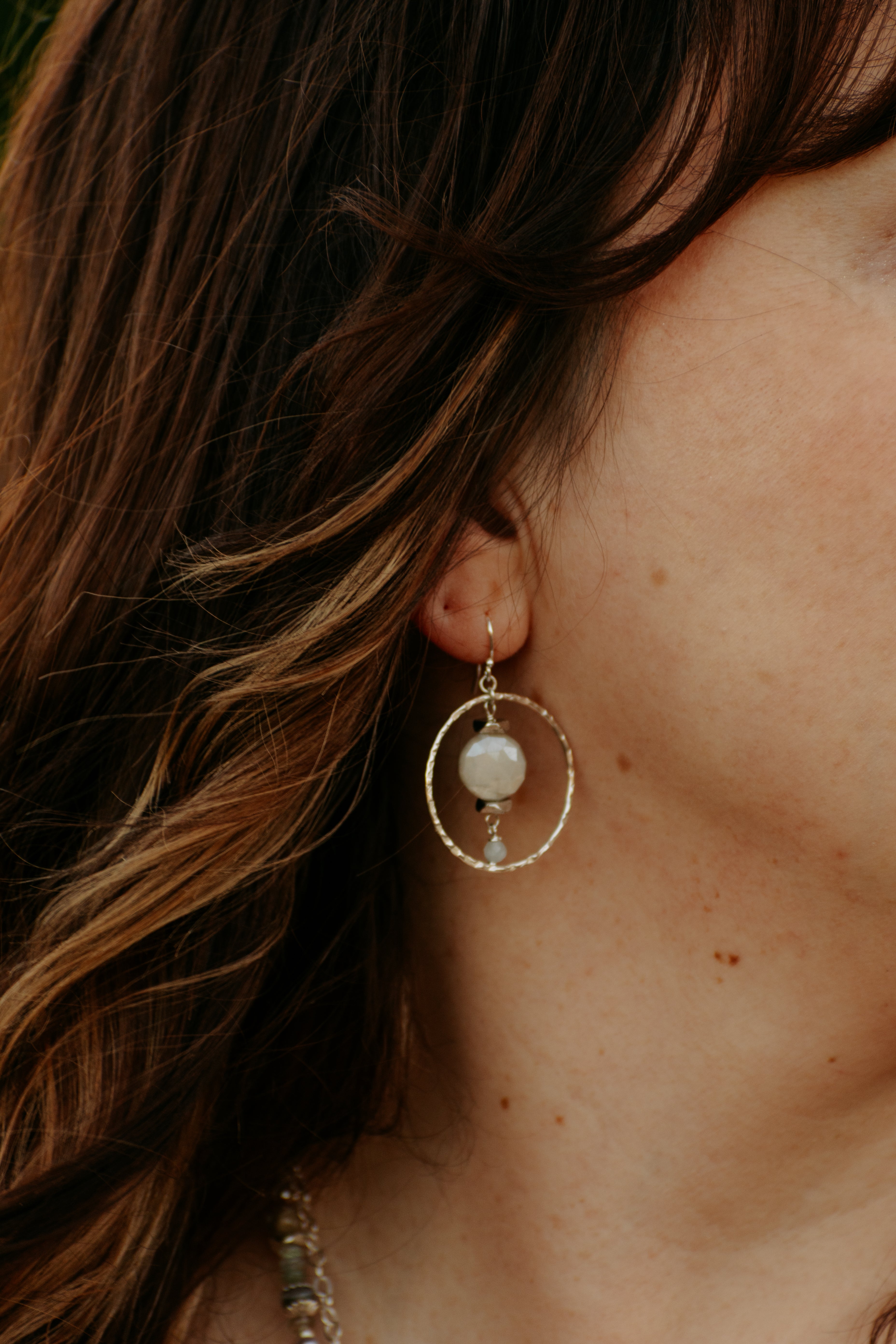 Sage & Sol - Mystic Moonstone Hammered Hoop Earrings