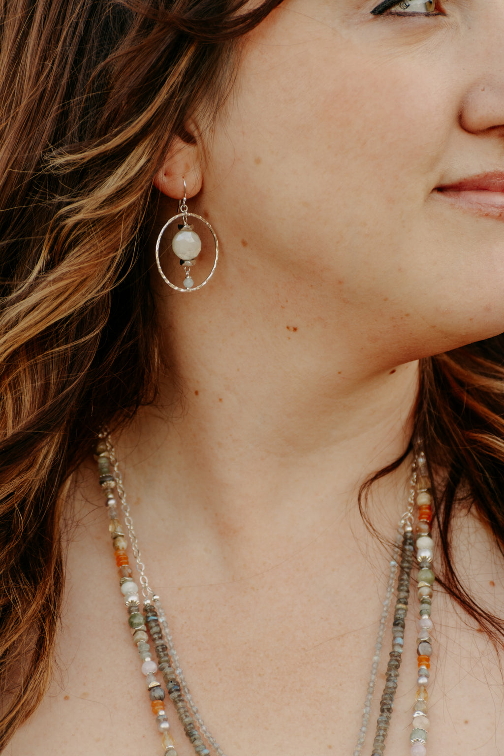 Sage & Sol - Mystic Moonstone Hammered Hoop Earrings
