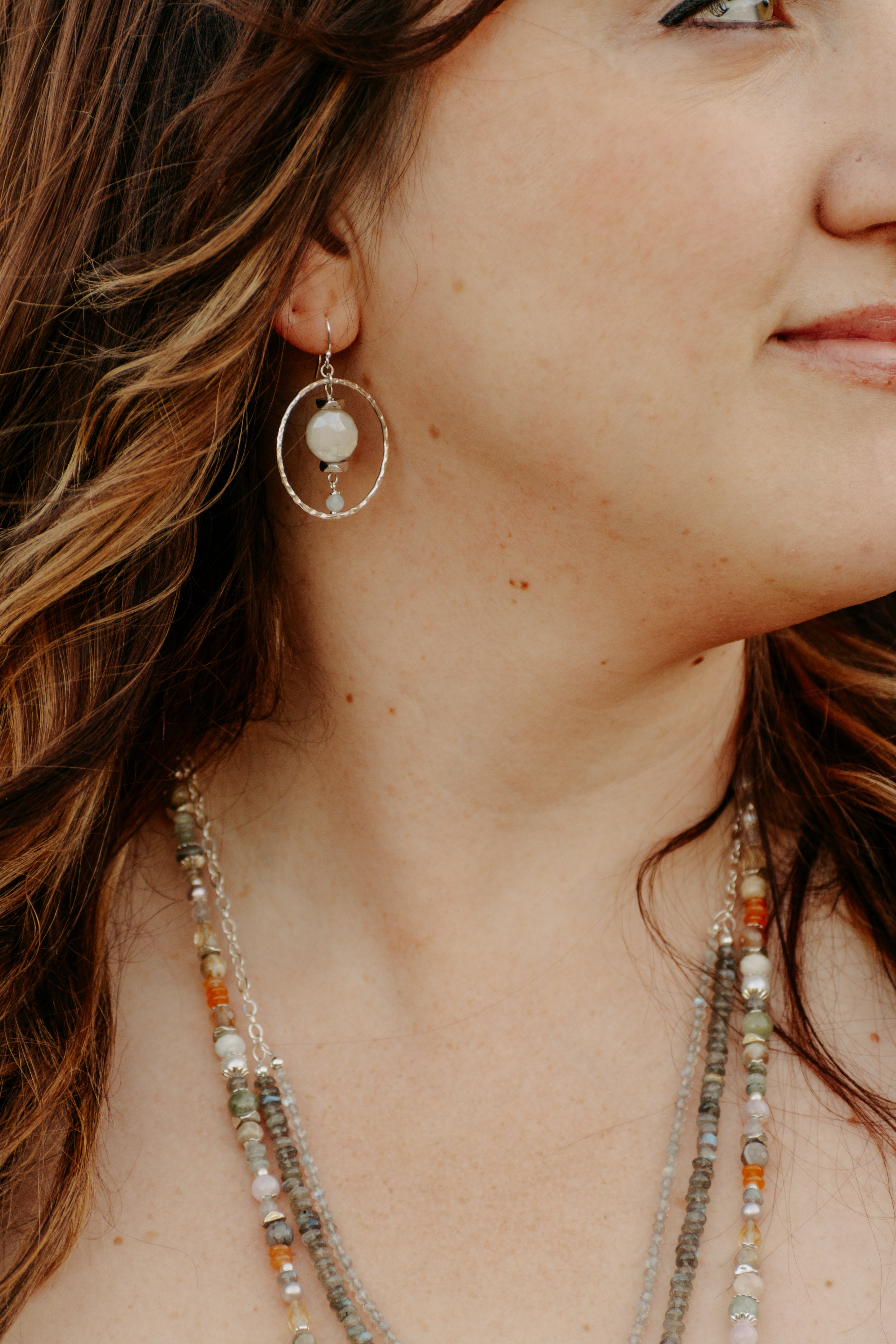 Sage & Sol - Mystic Moonstone Hammered Hoop Earrings