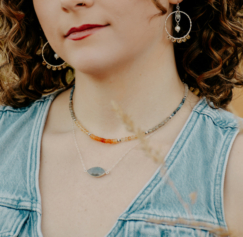 Simple Gem - Faceted Labradorite Eye Shaped Bezel Necklace