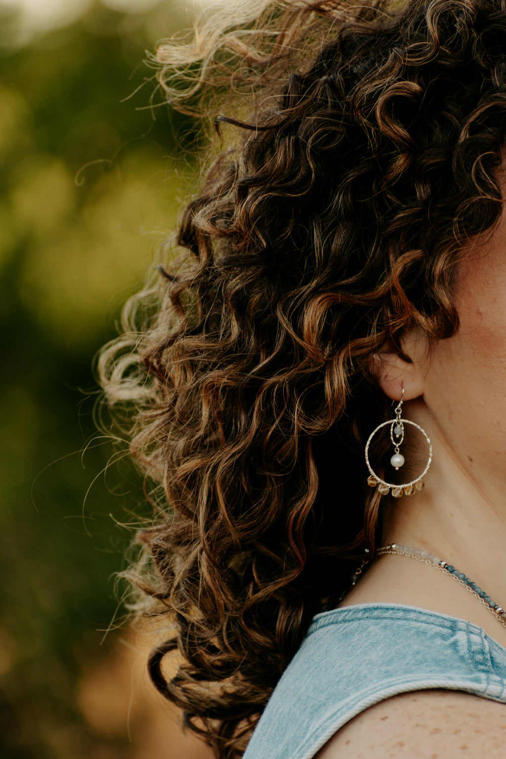 Sage & Sol - Citrine & Pearl Hammered Hoop Earrings