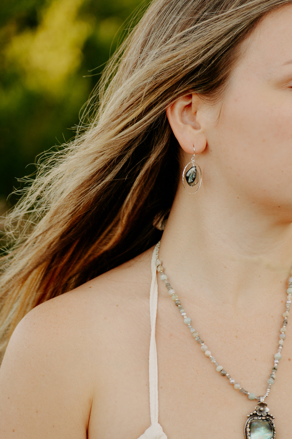 Sage & Sol - Abalone Hammered Hoop Earrings