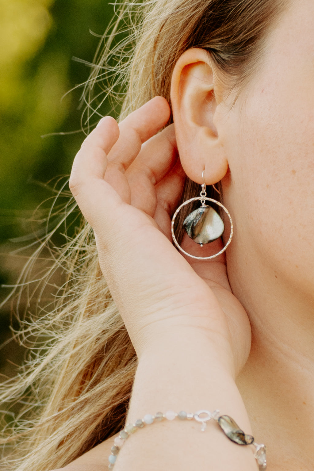 Sage & Sol - Abalone Hammered Hoop Earrings