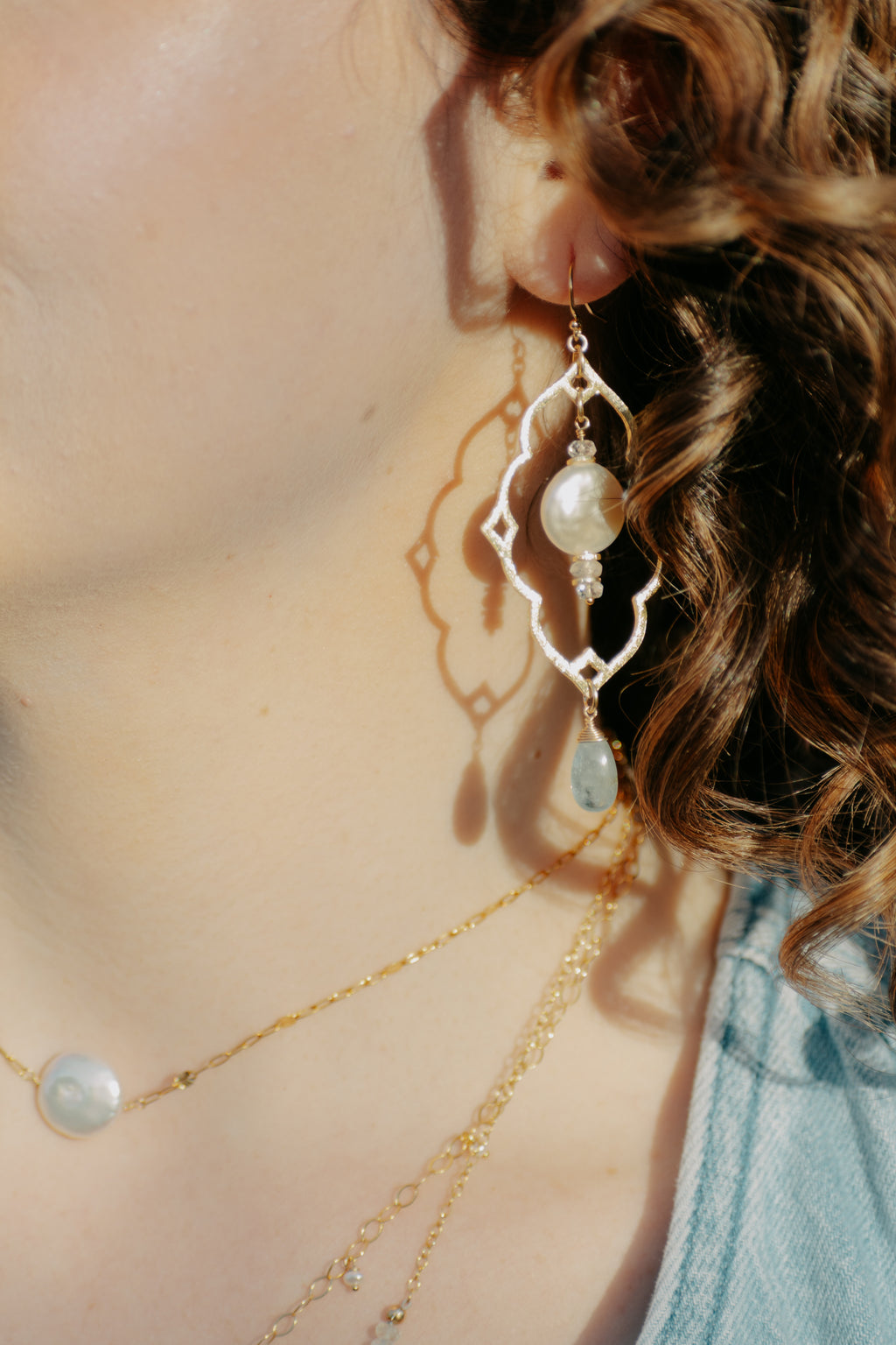 Sea of Light - Bohemian Coin Pearl & Kyanite Drop Earrings