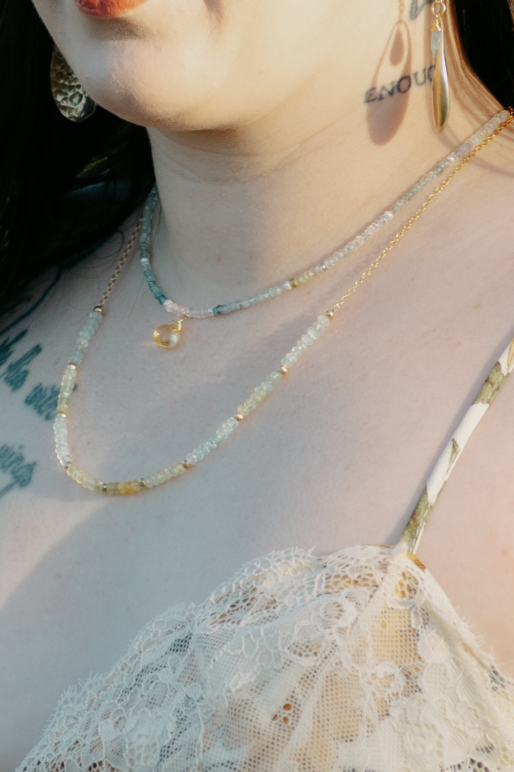 Sea of Light - Citrine Briolette, Faceted Aquamarine Strand Necklace