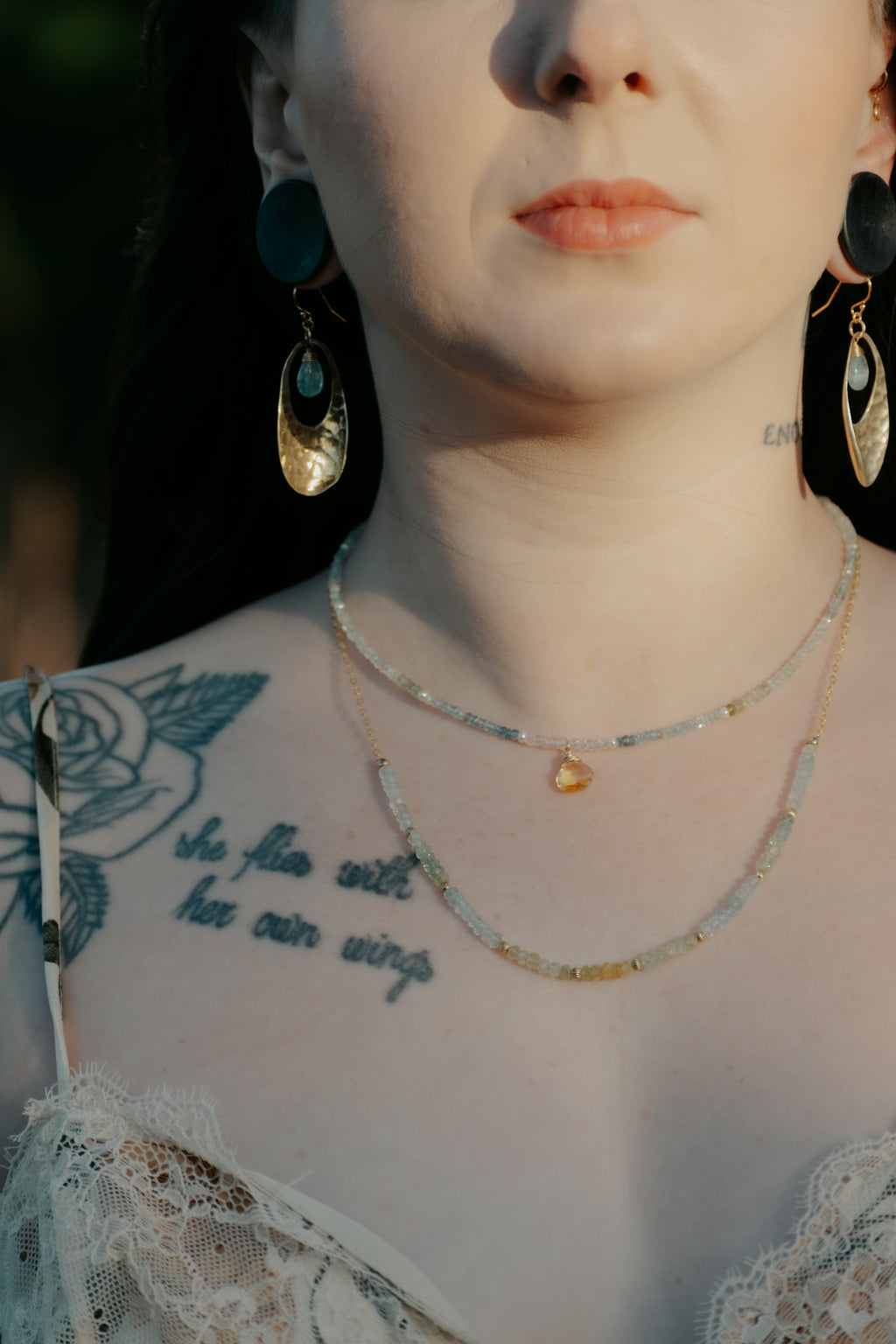 Sea of Light - Citrine Briolette, Faceted Aquamarine Strand Necklace