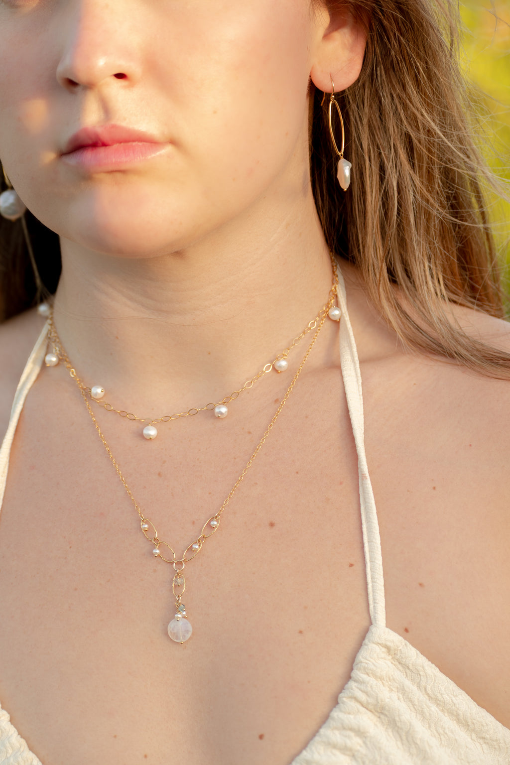 Sea of Light - Rainbow Moonstone, Aquamarine & Pearl Necklace