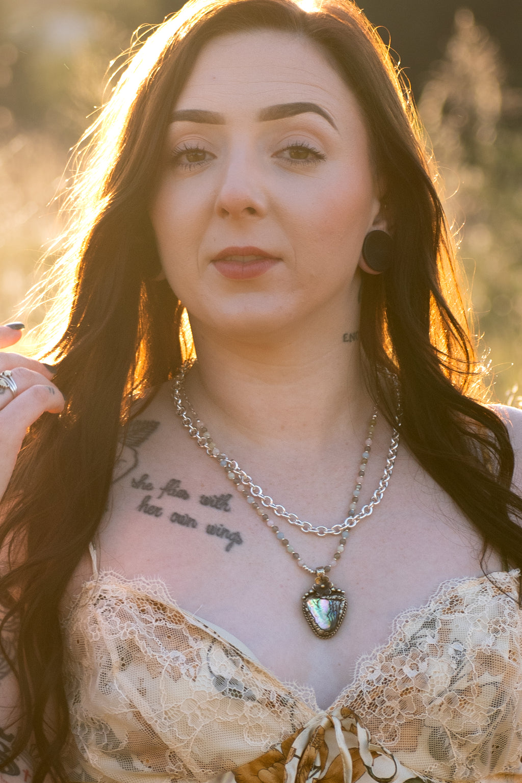 OOAK - Abalone Pendant Pattern Statement Necklace