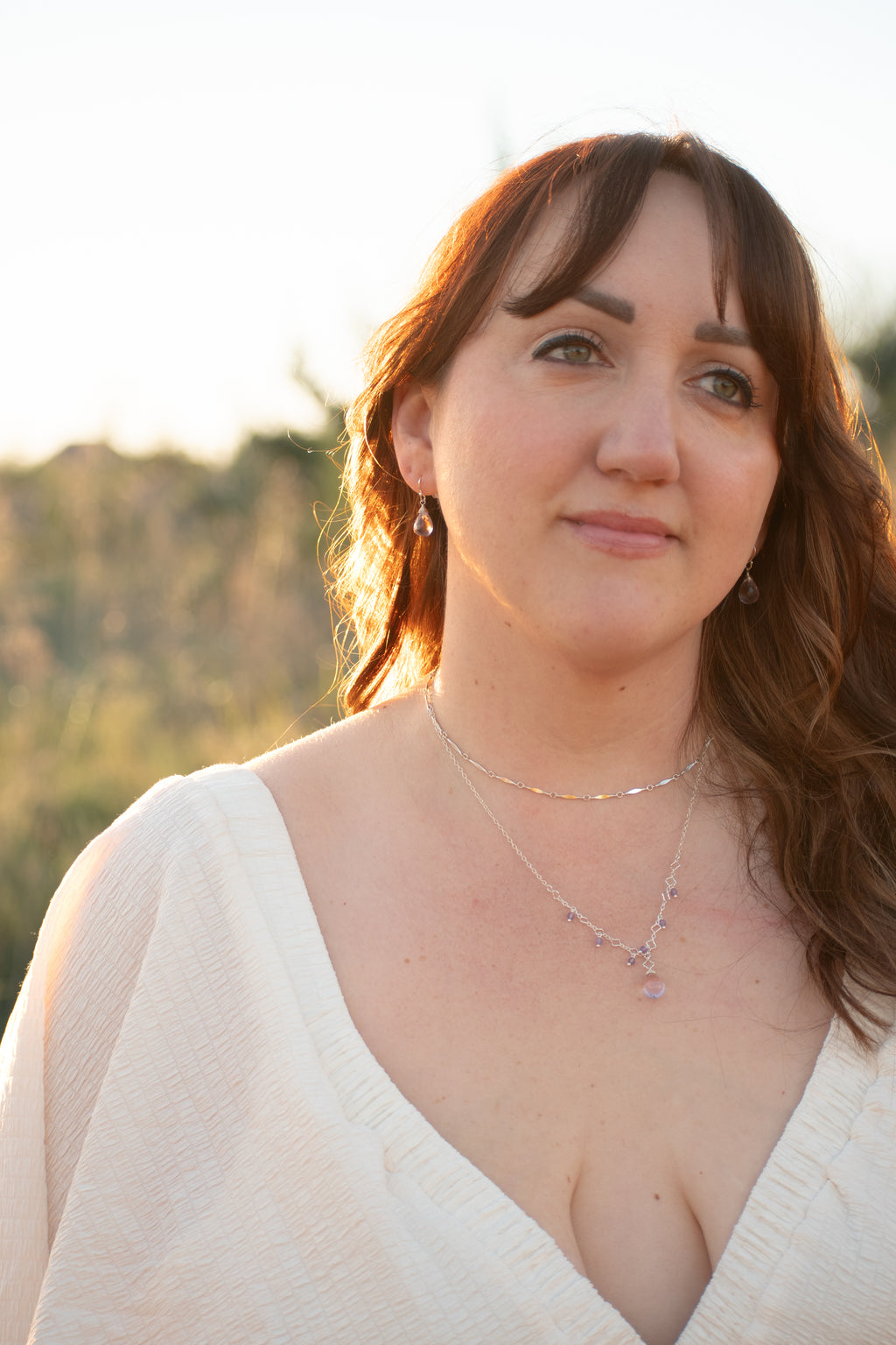 Simple Gem - Faceted Amethyst Drop with Dangles Necklace