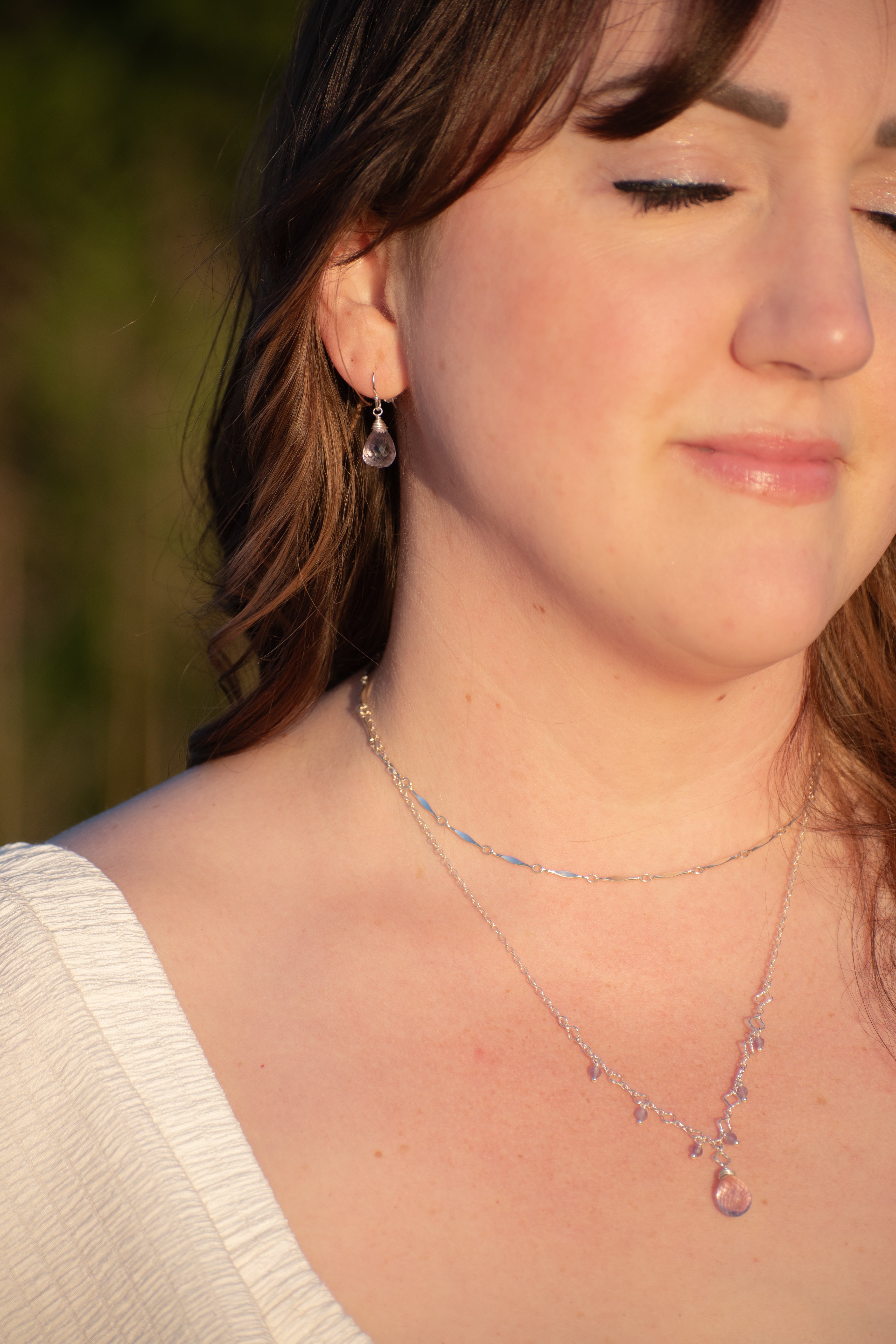 Simple Gem - Faceted Amethyst Drop with Dangles Necklace