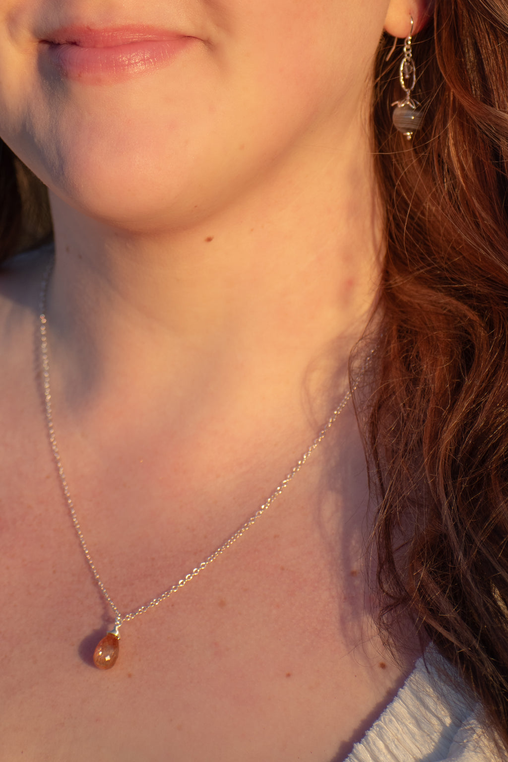 Simple Gem - Faceted Sunstone Drop Necklace