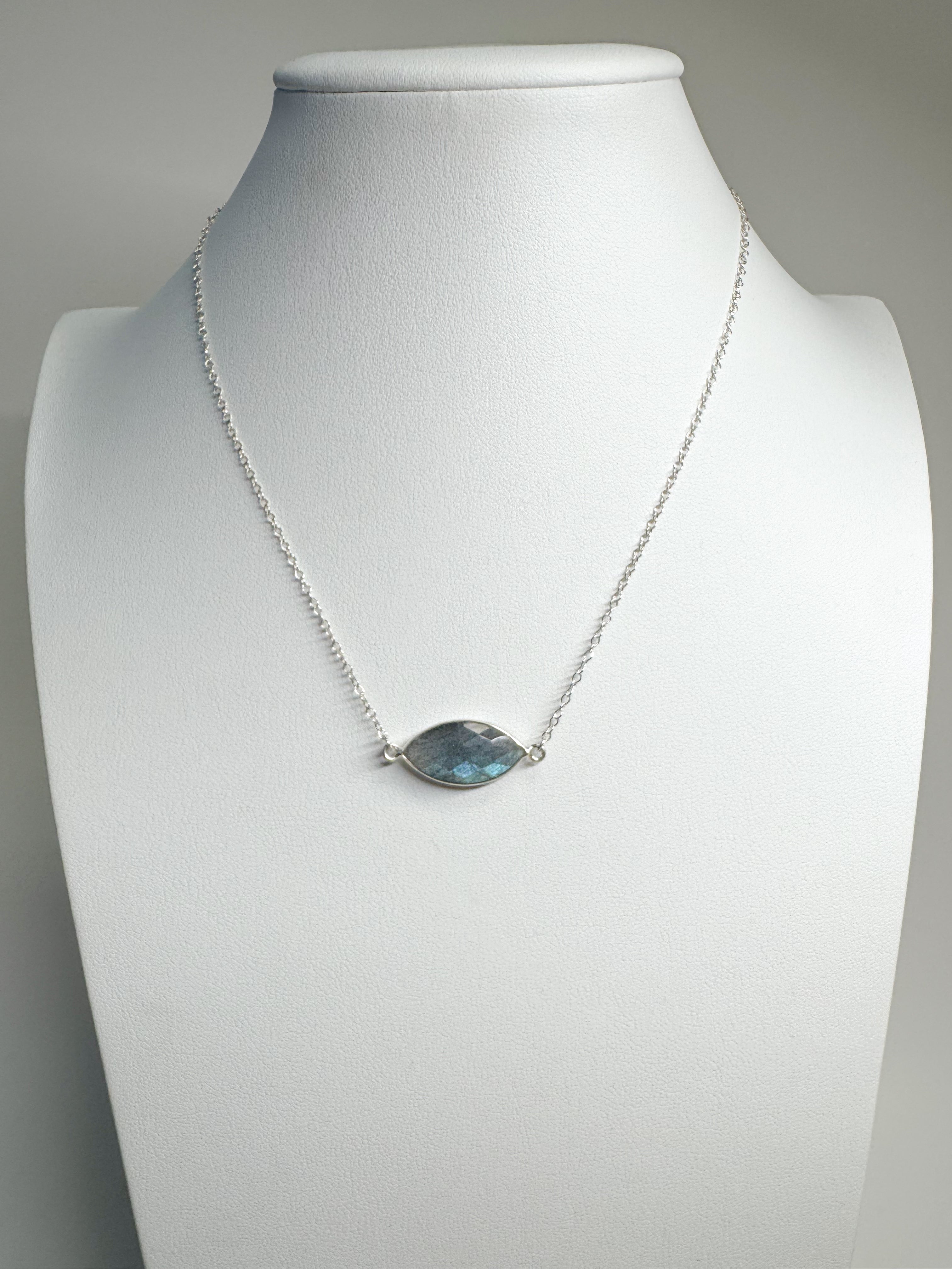 Simple Gem - Faceted Labradorite Eye Shaped Bezel Necklace