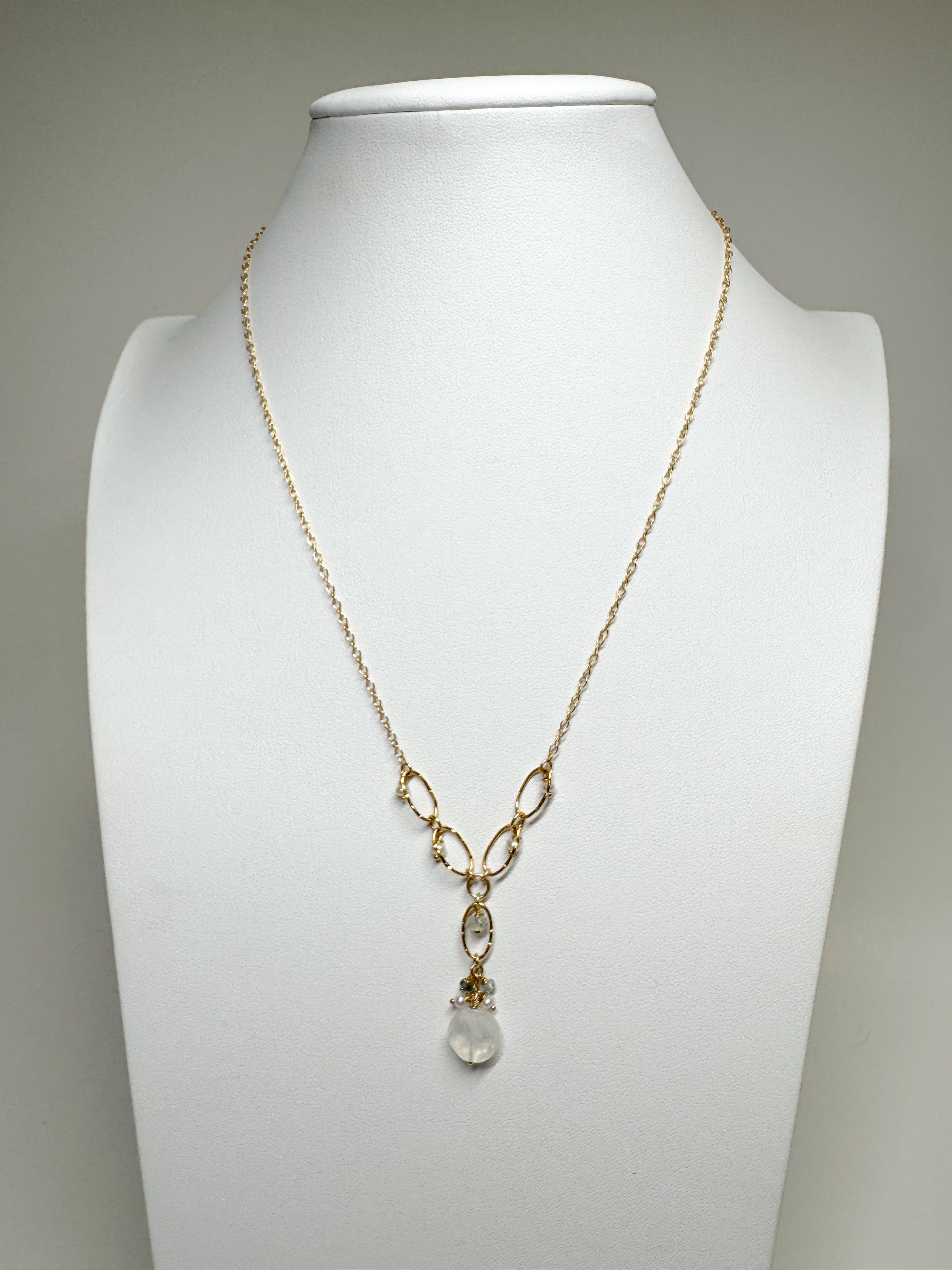 Sea of Light - Rainbow Moonstone, Aquamarine & Pearl Necklace