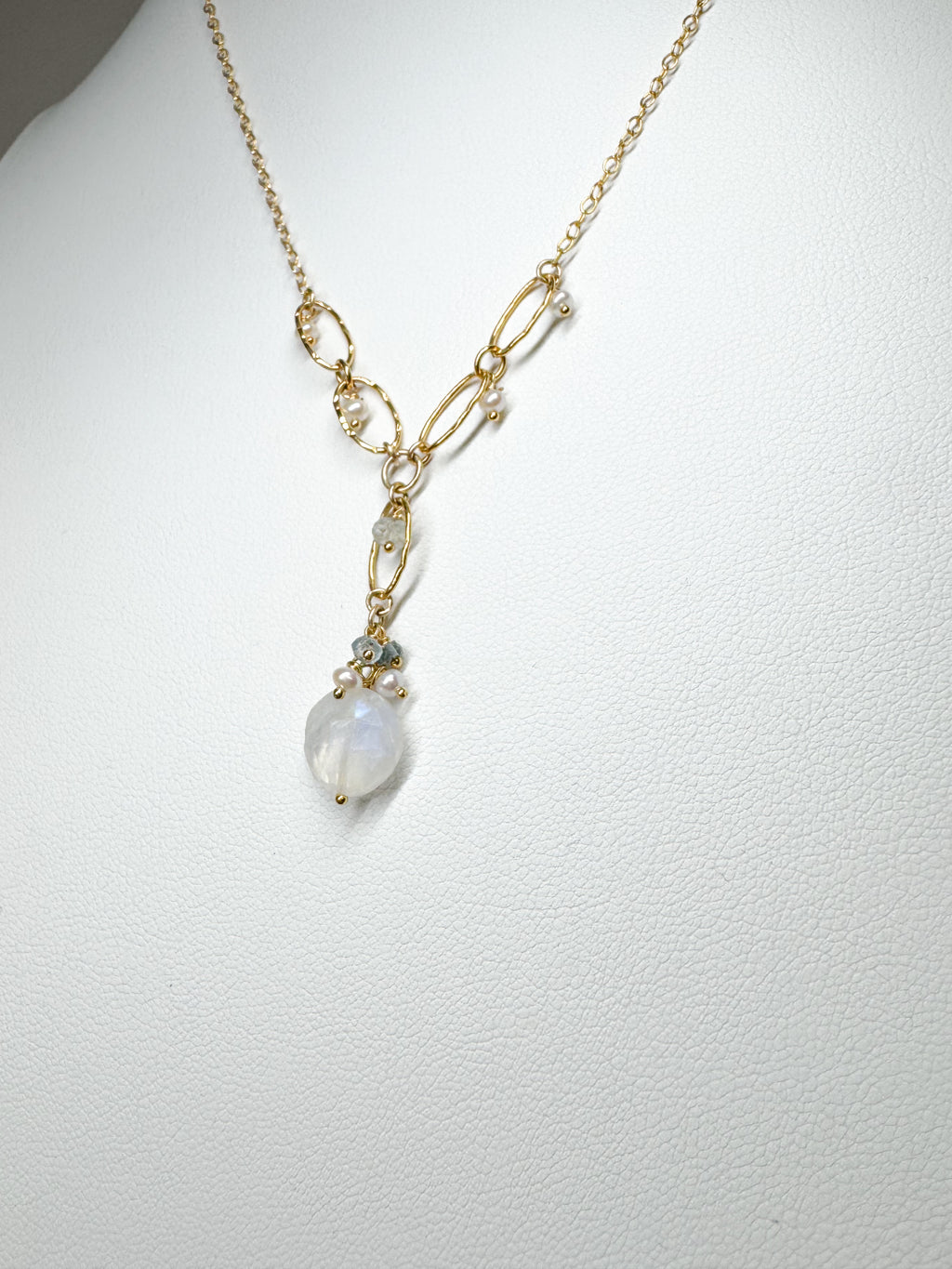 Sea of Light - Rainbow Moonstone, Aquamarine & Pearl Necklace