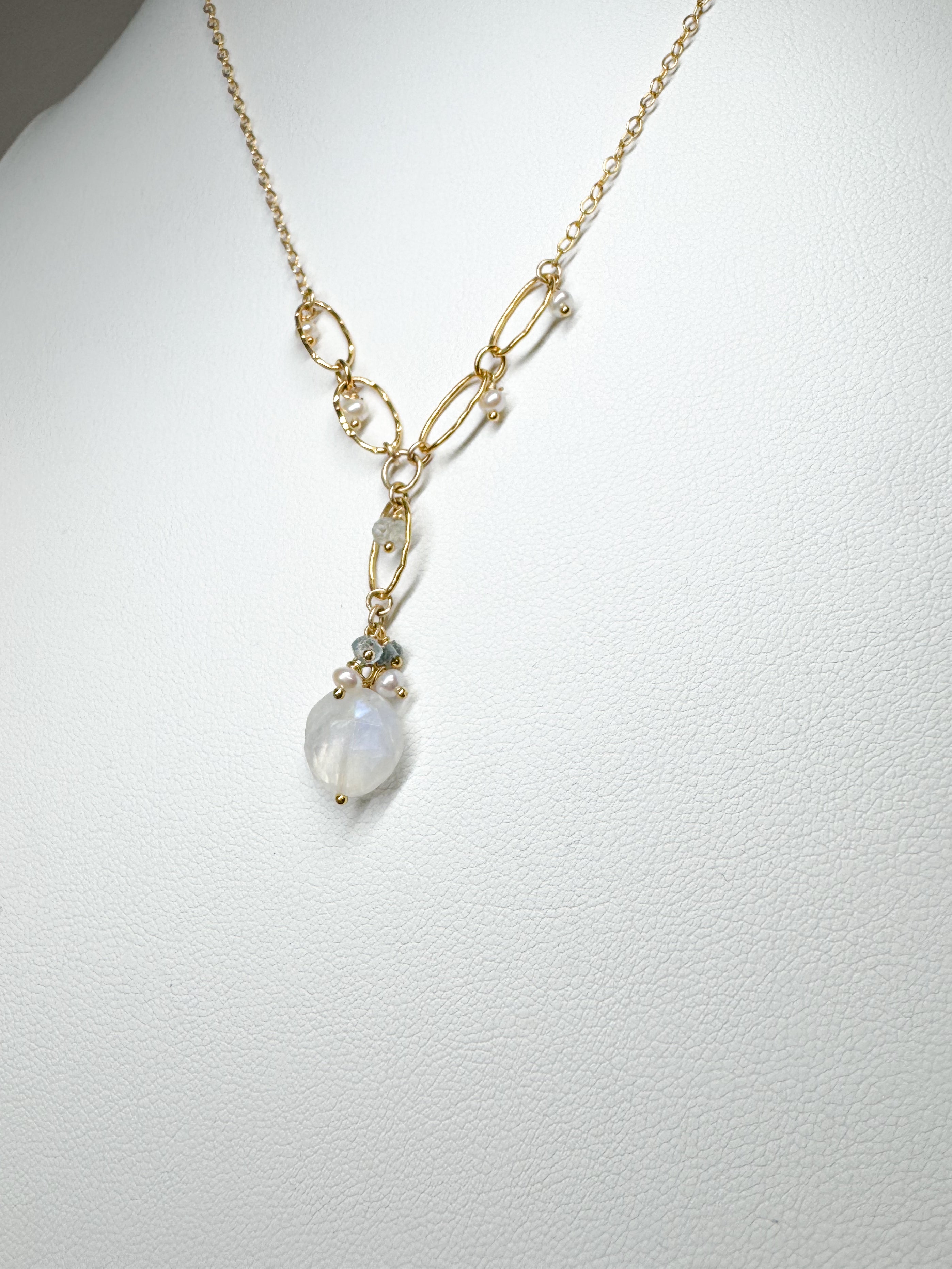 Sea of Light - Rainbow Moonstone, Aquamarine & Pearl Necklace